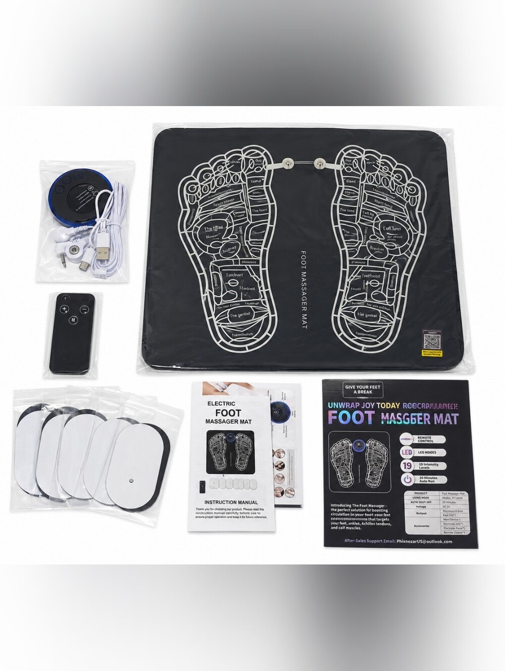 Phixnozar EMS Foot Massager Mat w/ Remote + Electrode Pads – New - Picture 2 of 6